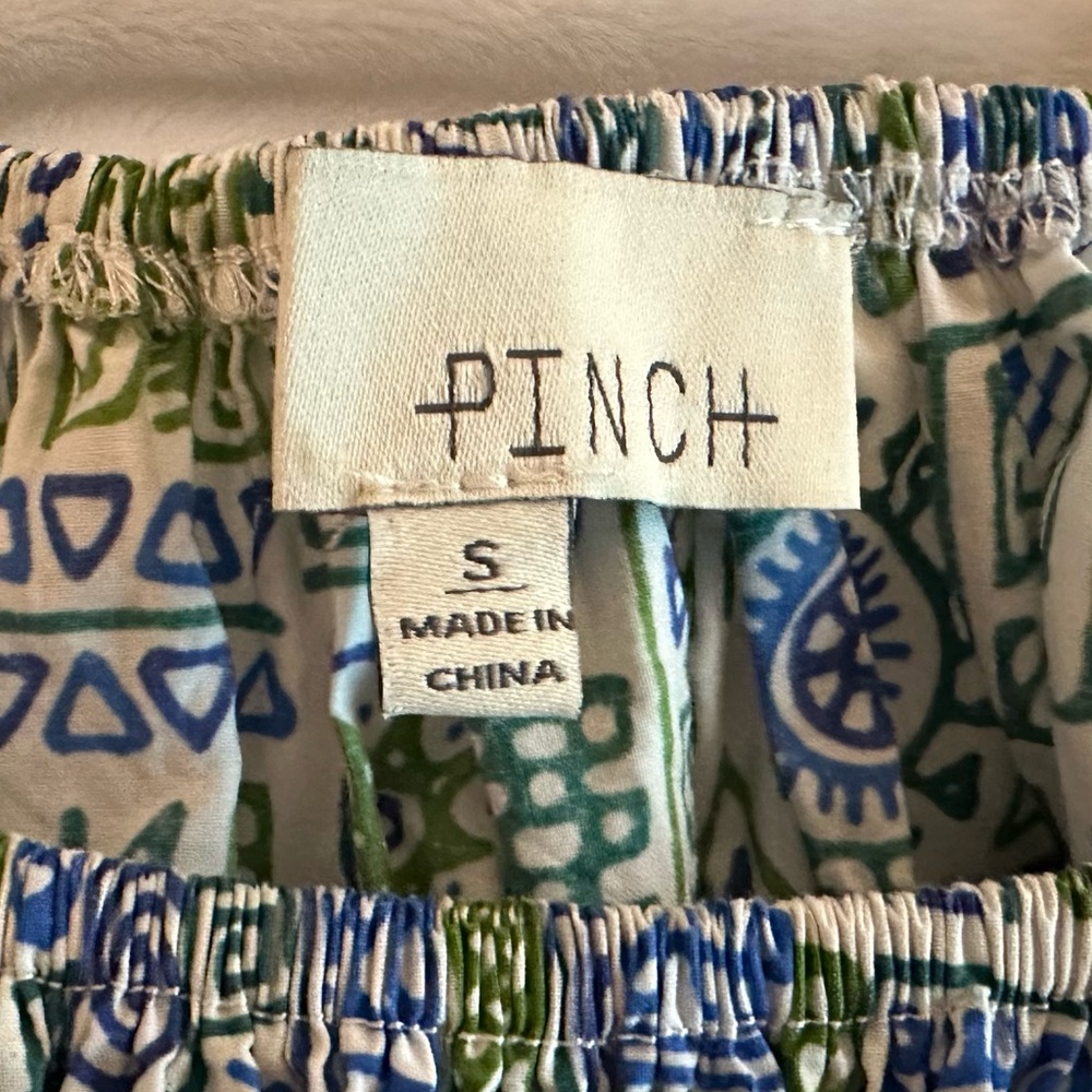 Pinch Tops Geometric Puff-Sleeve Peasant Top in Blue, White and Green- Size S - Picture 5 of 6